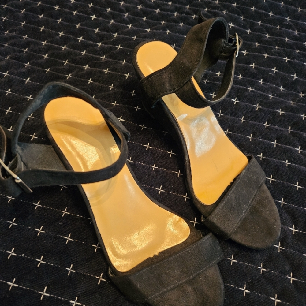 Elegant Black Women's Sandals Vegan Suede.